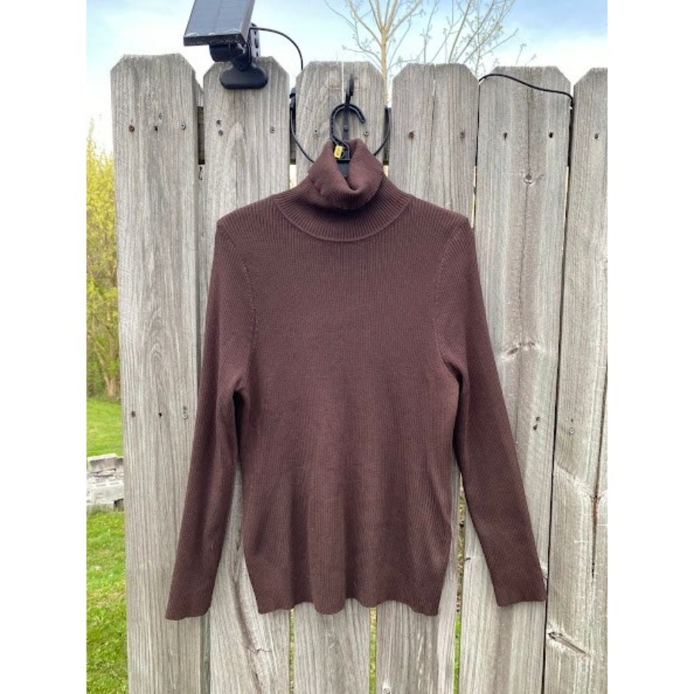 Emery Rose Brown Ribbed Turtleneck Sweater Long Sleeve Plus Size 2XL Womens‎